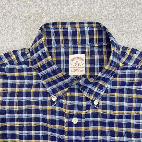 Brooks Brothers 346 Plaid Button-Down Shirt Men’s Medium Blue Yellow Long Sleeve - Picture 3 of 14